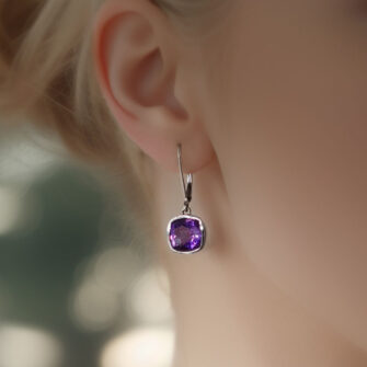14k White Gold & Amethyst Checkerboard Earrings - Image 4