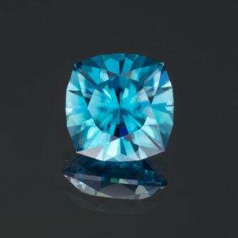 An image of a natural, heat-treated blue zircon gemstone, weighing 3.56 carats.