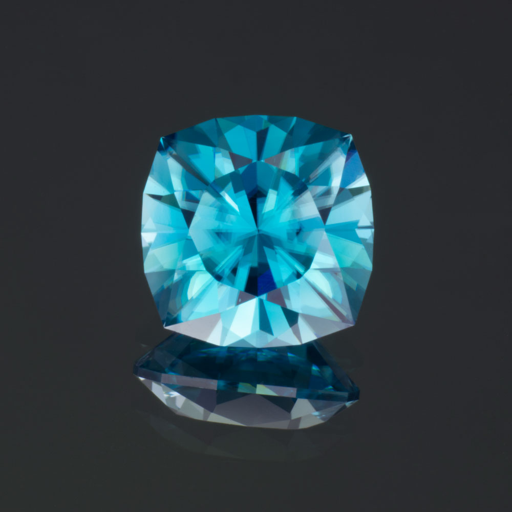 An image of a natural, heat-treated blue zircon gemstone, weighing 3.56 carats.