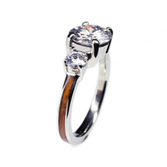 Engagement Ring With Wood And Moissanites
