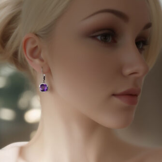 14k White Gold & Amethyst Checkerboard Earrings - Image 2