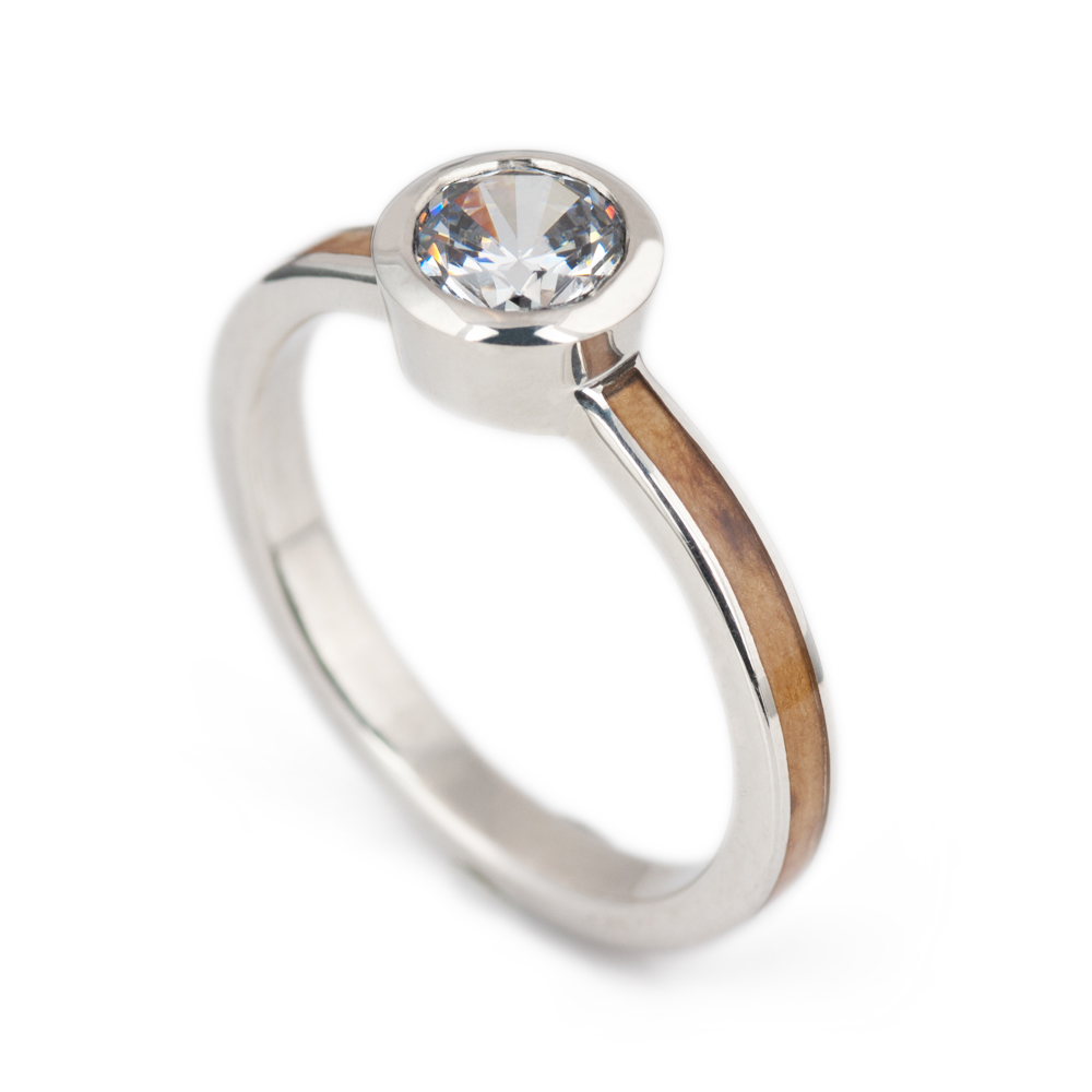 14k White Gold Diamond Wood Engagement Ring | Casavir Jewelry