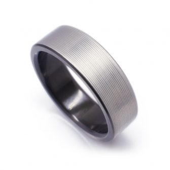 Black And Silver Men's Ring In Zirconium