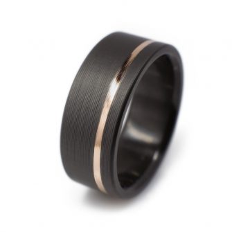 Black Wedding Band With Offset 14k Rose Gold Inlay - Image 3