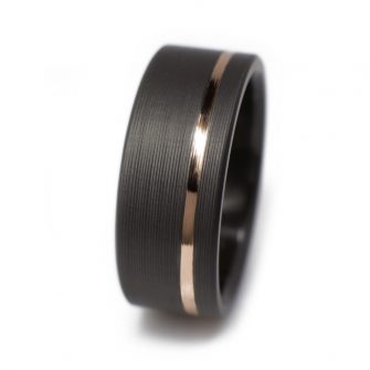 Black Wedding Band With Offset 14k Rose Gold Inlay