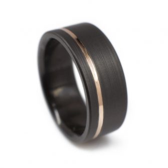 Black Wedding Band With Offset 14k Rose Gold Inlay - Image 2