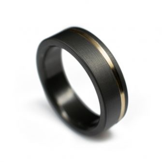 Black Ring In Zirconium With Offset 14k Yellow Gold Inlay - Image 3