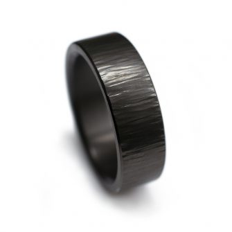 Cross Hammered Black Zirconium Ring