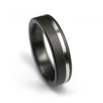 Black Ring In Zirconium With Offset Sterling Silver Inlay