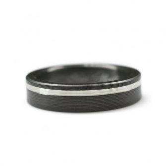Black Ring In Zirconium With Offset Sterling Silver Inlay - Image 3
