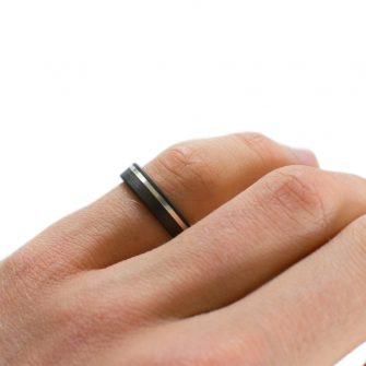 Black Ring In Zirconium With Offset Sterling Silver Inlay - Image 2