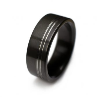 Black Zirconium Ring With Grooved Highlights