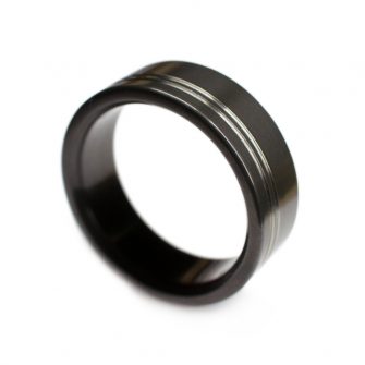 Black Zirconium Ring With Grooved Highlights - Image 3