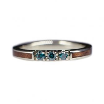 Blue Diamond Wedding Ring In White Gold & Mahogany