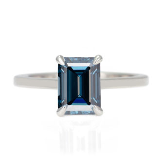Blue Moissanite Engagement Ring Emerald Cut Solitaire - Image 4