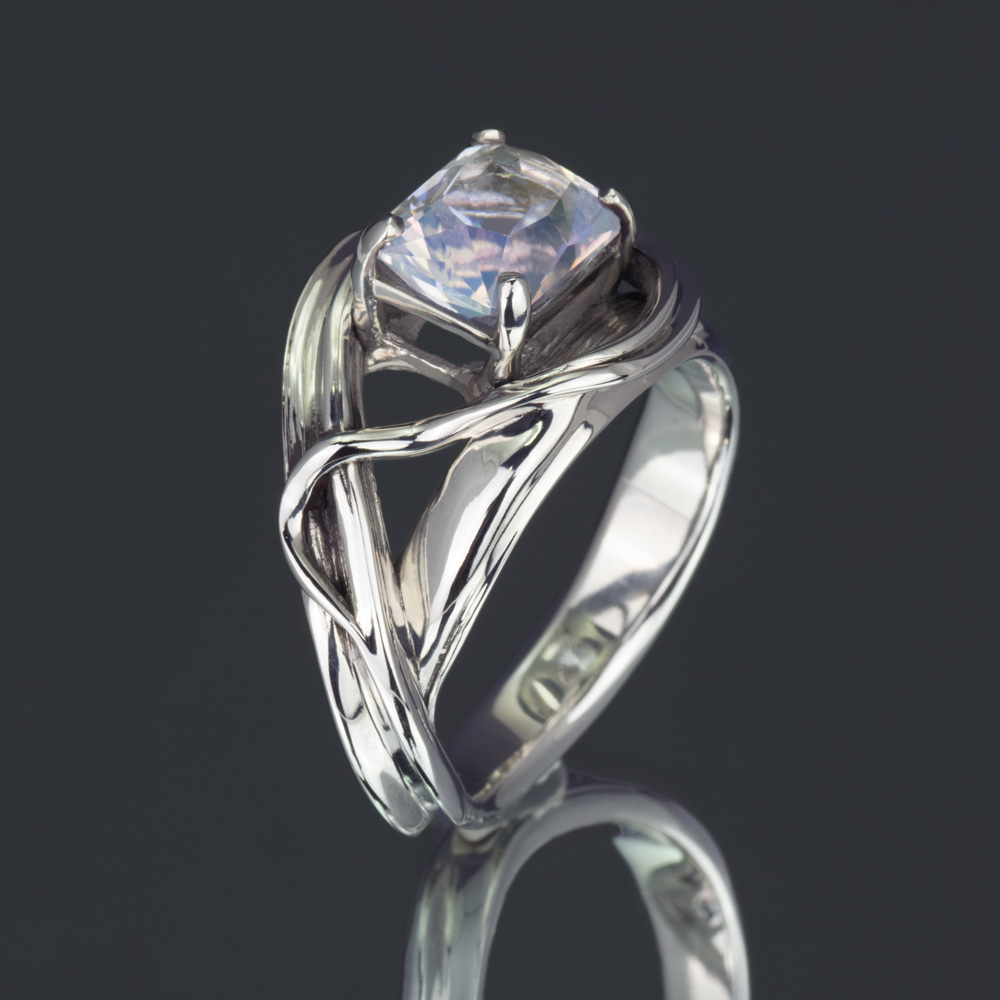2.28 Carat Rainbow Moonstone Ring In 14k White Gold - Image 2