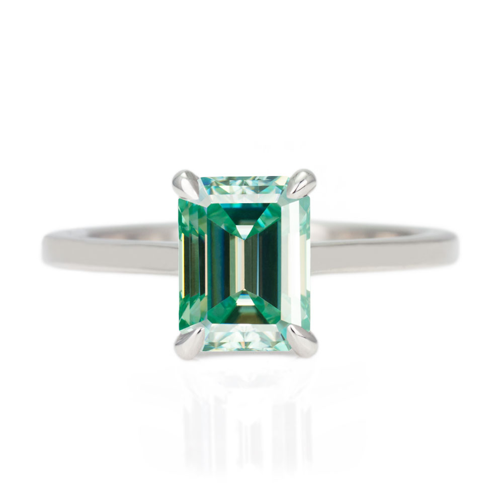 Green Moissanite and Green Jade Solitaire Ring