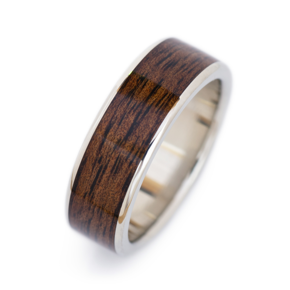 Men - Ceramic Koa Wood Ring Men's Wedding Band: 6mm, Dome Design, 8.5 | Northern Royal