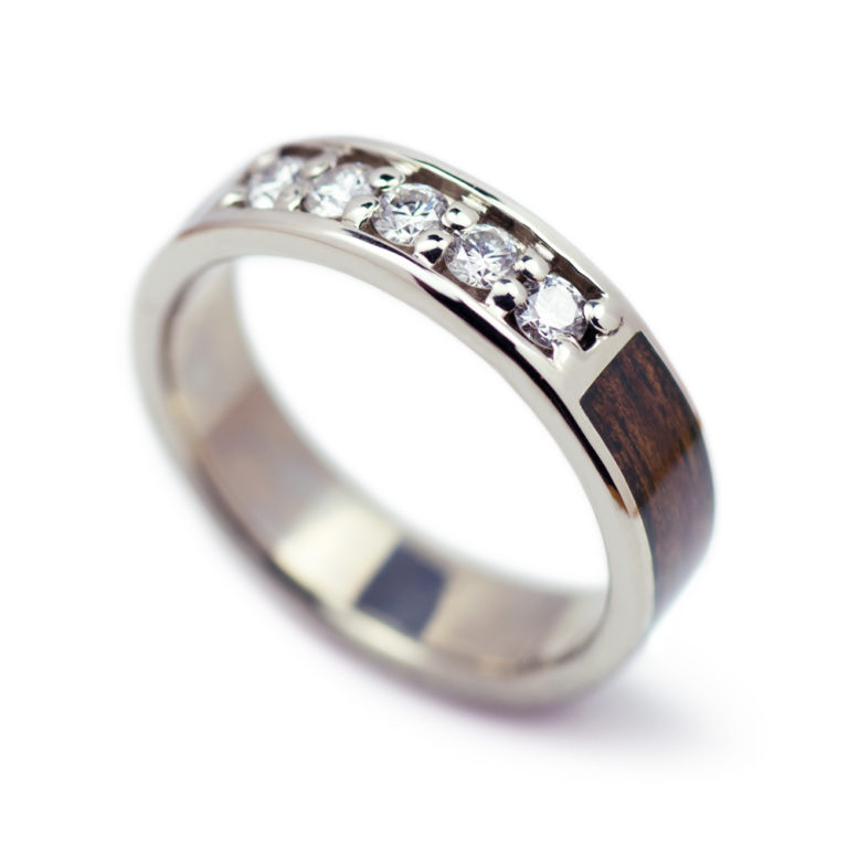 Koa Wood Ring In White Gold With Diamonds | Casavir Jewelry