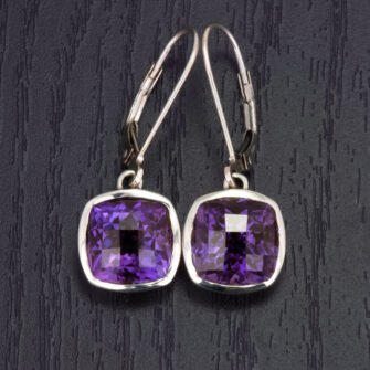 14k White Gold & Amethyst Checkerboard Earrings