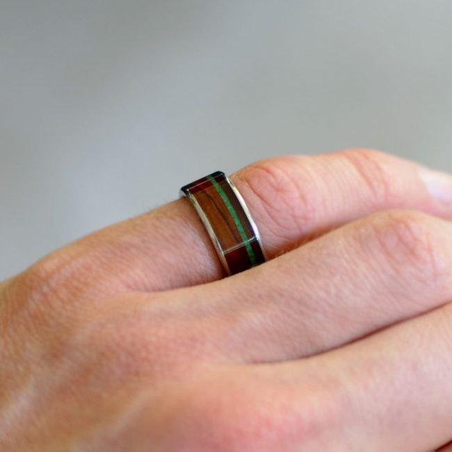 Wood Wedding Bands For Him Her Casavir Jewelry   Mens Wood Wedding Band With Jade 4 650x650 