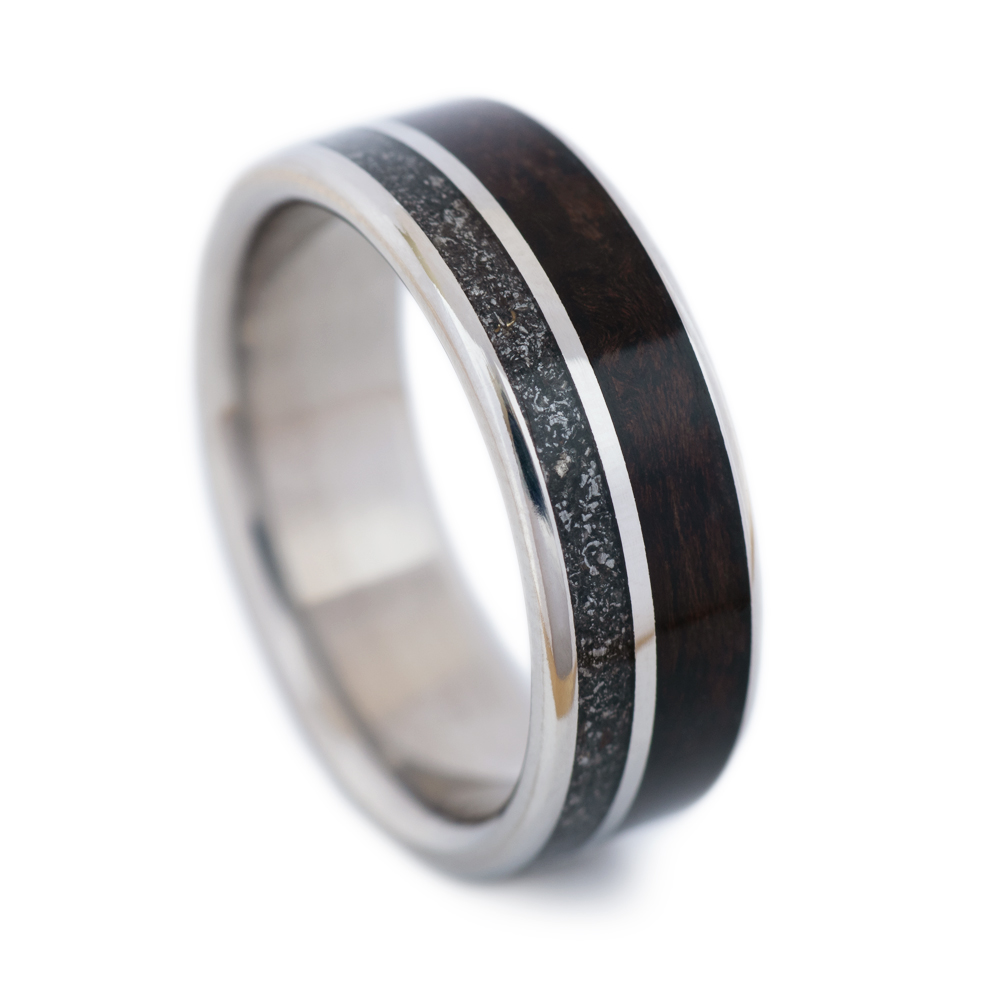 Meteorite Wedding Band With Walnut & Titanium Casavir