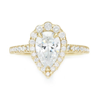 Pear Cut Moissanite Engagement Ring Diamond Halo - Image 7