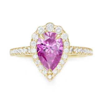 Pink Pear Cut Moissanite Engagement Ring Diamond Halo - Image 7