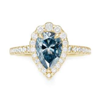 Blue Pear Cut Moissanite Engagement Ring Diamond Halo - Image 4