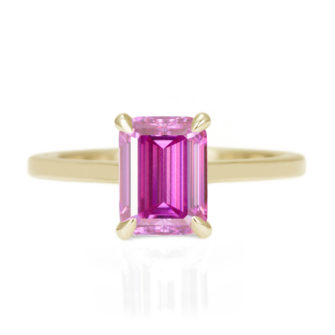 Pink Moissanite Engagement Ring Emerald Cut Solitaire - Image 4