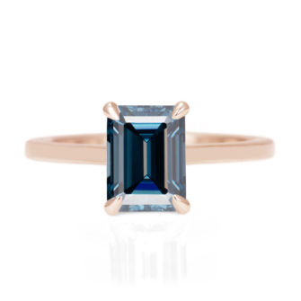 Blue Moissanite Engagement Ring Emerald Cut Solitaire - Image 7