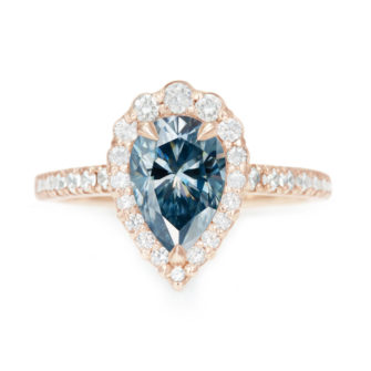 Blue Pear Cut Moissanite Engagement Ring Diamond Halo - Image 7