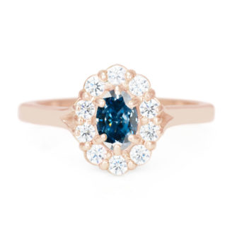 Oval Cut Blue Moissanite Engagement Ring With Diamond Halo - Image 7