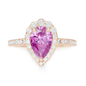 Pink Pear Cut Moissanite Engagement Ring Diamond Halo - Image 4
