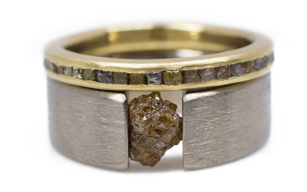 Rough Diamond Engagement Ring 1.2ct Black in Gold - VK Designs