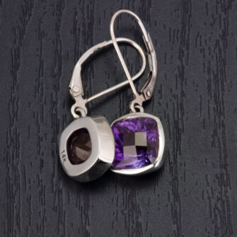 14k White Gold & Amethyst Checkerboard Earrings - Image 3