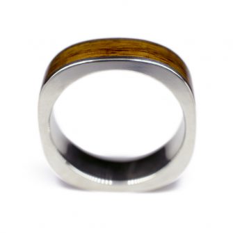 A profile view of a square wedding ring for men