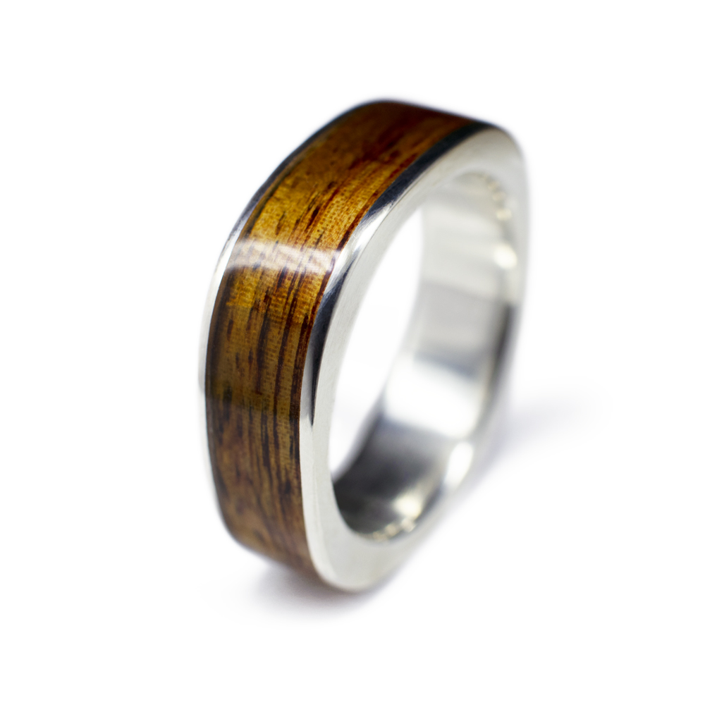 Men's Wood & Gold Wedding Ring With Diamonds - Casavir Jewelry