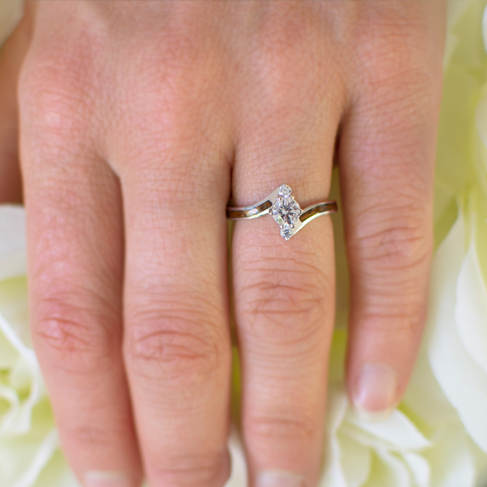 Three Stone Wooden Engagement Ring