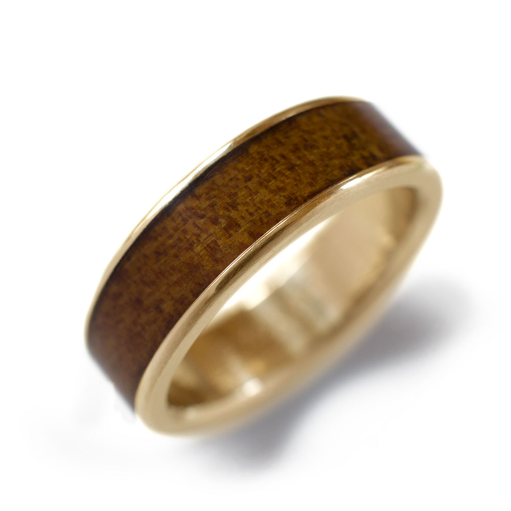 Men's Wood & Gold Wedding Ring With Diamonds - Casavir Jewelry