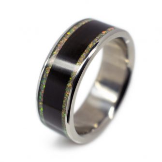 Ebony Wood Ring With Opal And Titanium - Image 3