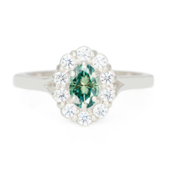 Oval Cut Green Moissanite Engagement Ring With Diamond Halo - Image 4