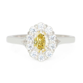 Oval Cut Yellow Moissanite Engagement Ring With Diamond Halo - Image 4