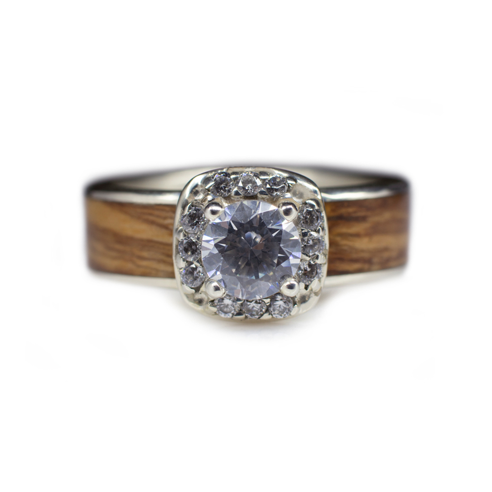 Wood Diamond Engagement Ring With Bethlehem Olive Wood