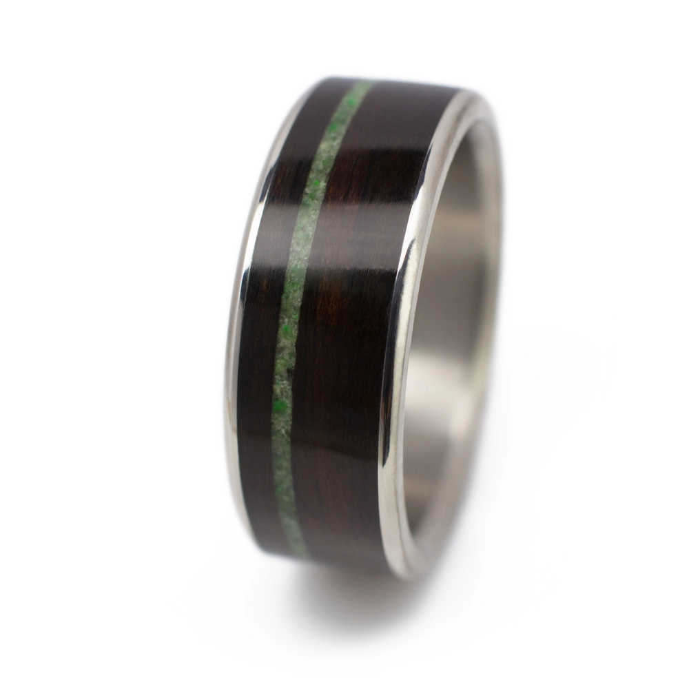 Wooden Ring In Titanium, Ebony, And Jade