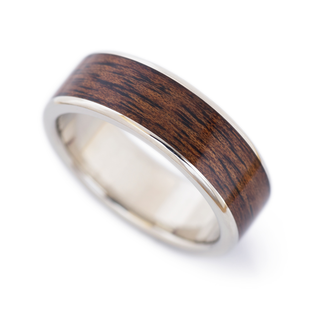 Men's Koa Wood Ring In 14k White Gold Casavir Jewelry