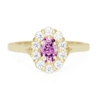 Oval Cut Pink Moissanite Engagement Ring With Diamond Halo - Image 7