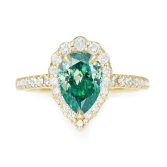 Green Pear Cut Moissanite Engagement Ring Diamond Halo - Image 4