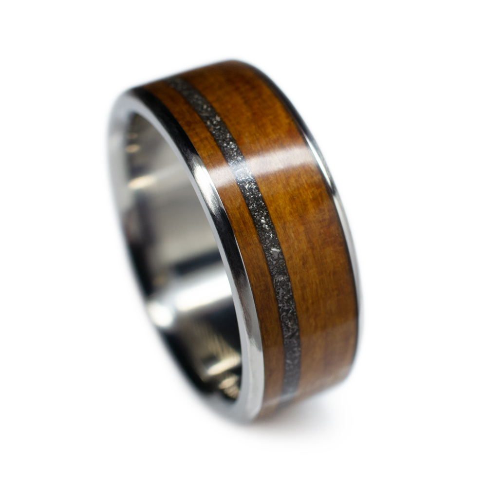 Yew Wood Ring With Meteorite Inlay