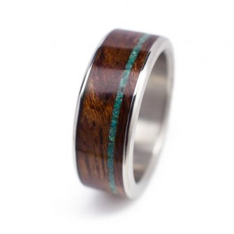 An alternative wedding ring made with wood and titanium.